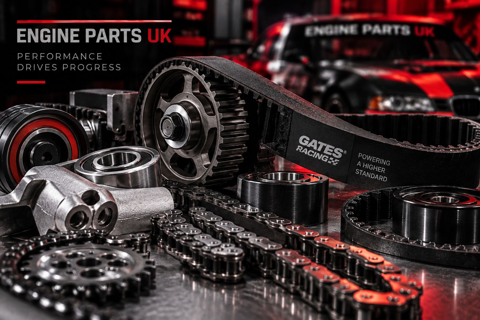 Engine timing belts, chains, gears and tensioners